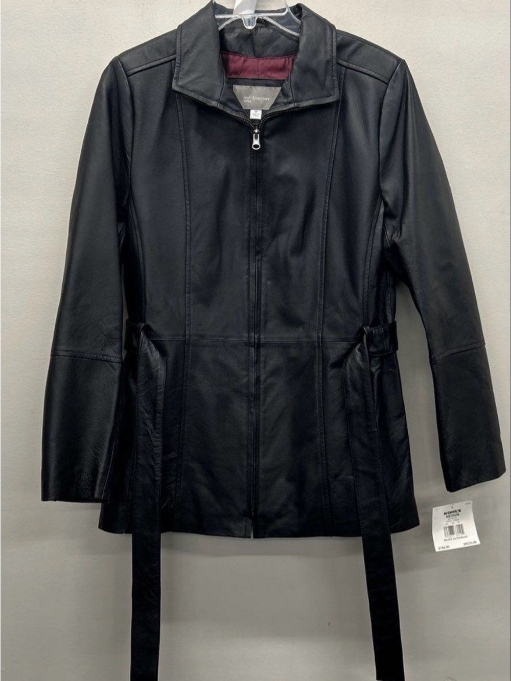 NWT Croft & Barrow Genuine Leather Coat/Jacket w/Waist Ties    Size Medium
